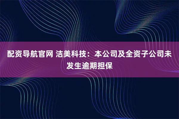 配资导航官网 洁美科技：本公司及全资子公司未发生逾期担保