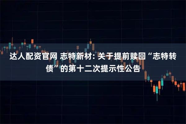 达人配资官网 志特新材: 关于提前赎回“志特转债”的第十二次提示性公告